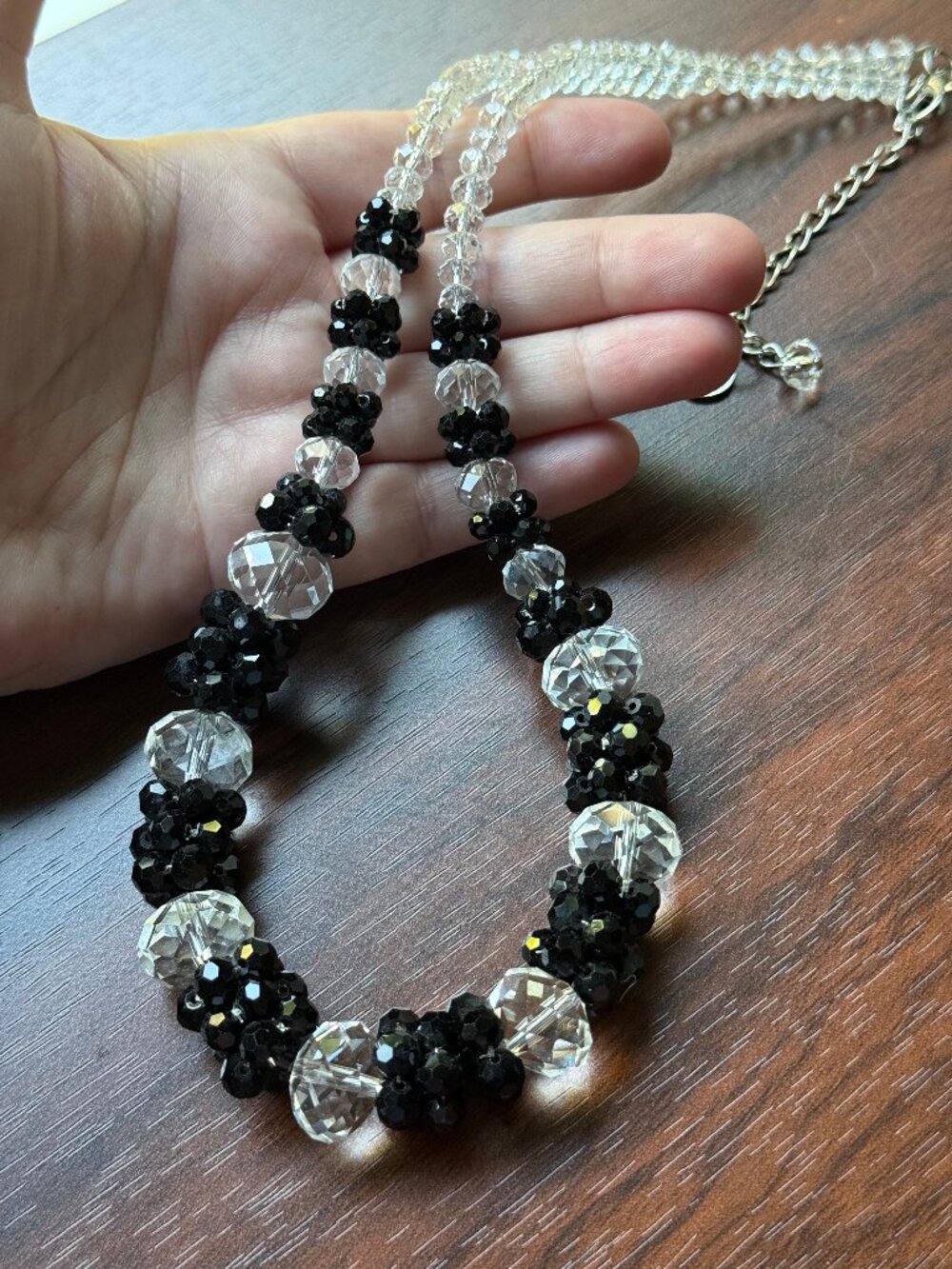 Sparkling Black and Clear Glass Statement Necklace